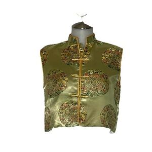 Long Phung Vintage Gold Brocade Sleeveless Top